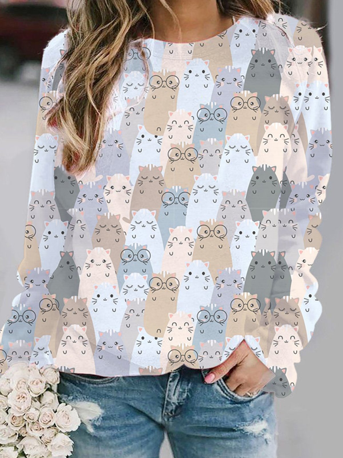 Casual cute Cat Print Hoodie